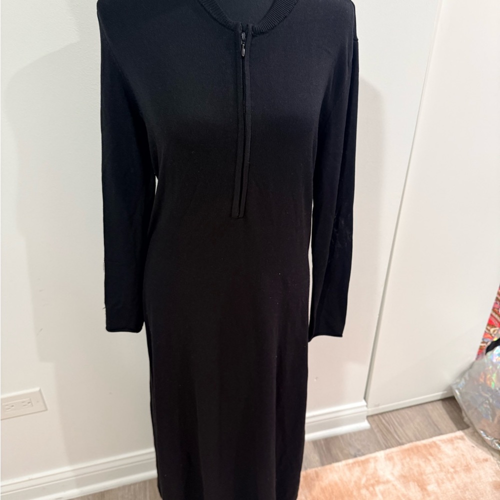 Black Long Sleeve Zip-Neck Women's Dress